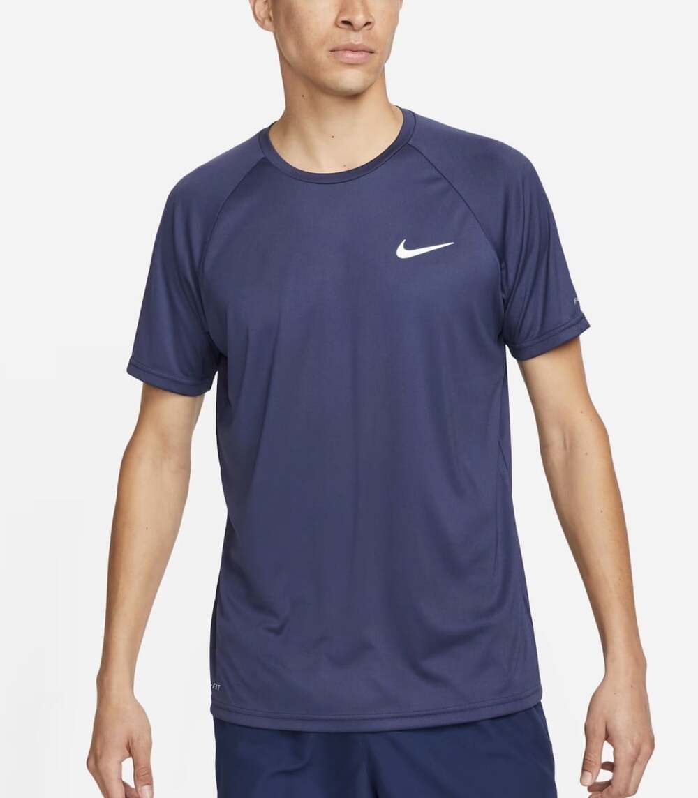 Nike Swim Hydrogaurd Essential Short Sleeve Shirt Mens Sz L Navy Dri Fit UPF 40